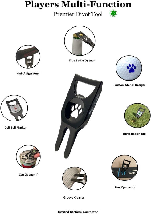 Players Golf Divot Tool, 6 in 1 Multi Purpose Tool with Ball Marker, Alignment Golf Ball Markers, Bottle Opener