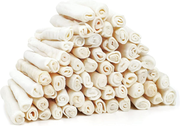 MON2SUN Dog Rawhide Rolls, Twist Sticks, 6-6.5 Inch Dog Chew Treats, Natural Flavor, 60 Count for Puppies.