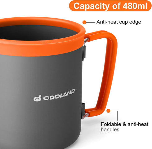 Odoland Camping Pots with Heat Exchanger, Camping Cooking Set with Portable Stove, Mess Kit for Hiking & Picnic