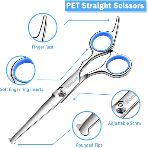 6 in 1 Professional Stainless Steel Safety Round Tip Dog Grooming Scissors, Anti-Rust Pet Kit