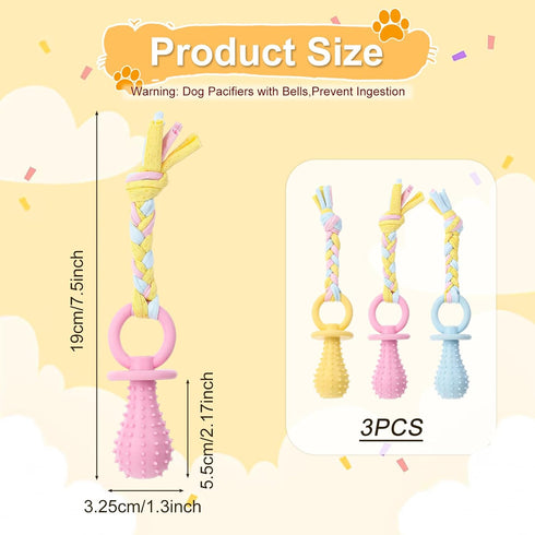 CIATBYYJ 3Pcs 3 Dog & Cat Pacifier with Rope, Small Pet Molar Clean Teeth Rubber Toy, Rubber Puppy Pacifier Chewing
