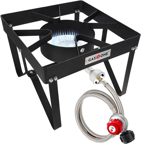 GasOne B-5200K Outdoor Cooker, High Pressure Propane Burner Camp Stove with Steel Braided Hose