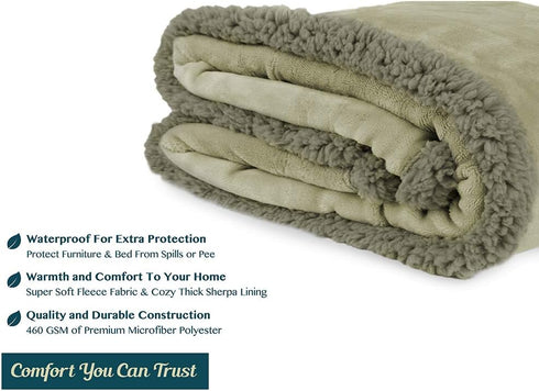 PAVILIA WATERPROOF Blanket for Couch, Dog Blanket for Large Dog, Plush Soft Sherpa Bed Throw, Taupe, 60x80