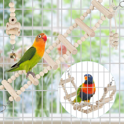 Bird Parrot Swing Toys, Chewing Standing Hanging Perch Hammock Climbing Ladder for Budgerigar, Parakeet, Conure,