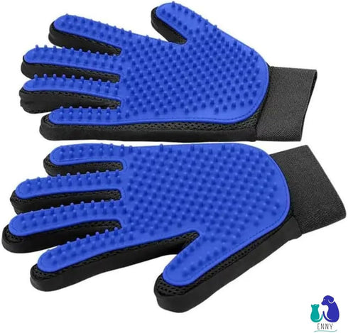Pet Grooming Gloves, Cat Brushes for Gentle Shedding, Efficient Hair Remover Mittens for Dogs & Cats (Blue)