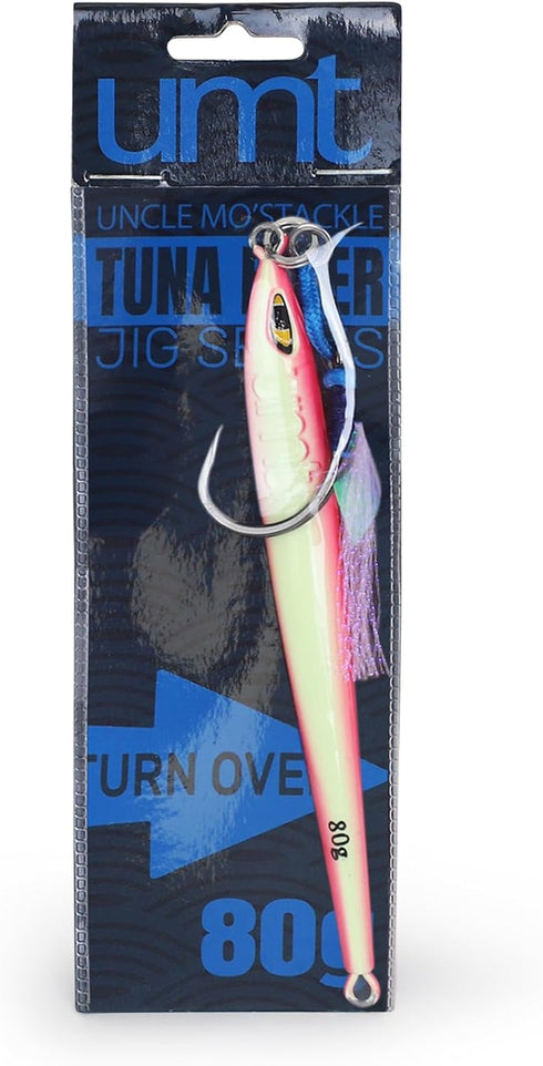 80g 1, 5, 10 Packs Tuna Riser jigs Green/White, Pink Glow