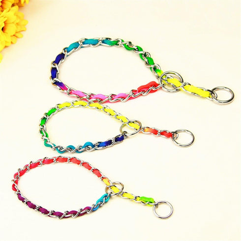Rainbow Color Stainless Steel P Chock Metal Chain Training Dog Collars for Small Medium Large Dogs