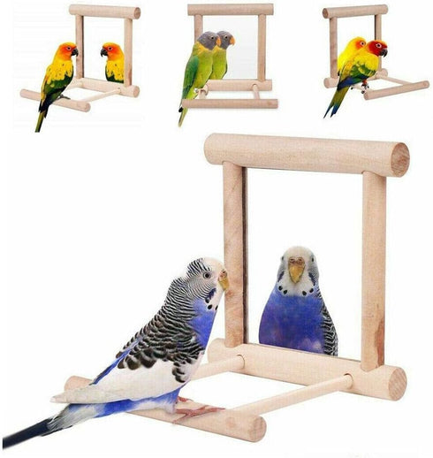 Generic Wooden Bird Mirrors Bird Swing, Parrot Cage Toys, Swing Hanging Play with