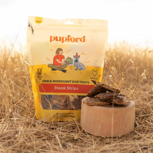 (10 oz) Pupford Steak Strips for Dogs & Puppies - Healthy, Natural, Single Ingredient Freeze Dried Beef Lung Dog Treats