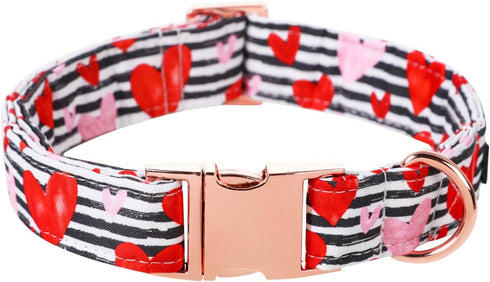 Lionet Paws Valentine Day Dog Collar, Heavy-Duty Cute Red Heart Fabric Collar with Metal Buckle for Small Dogs.