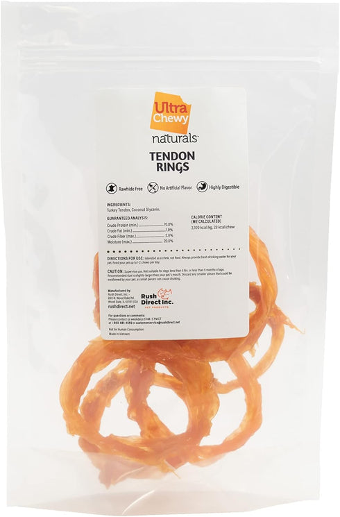 Ultra Chewy Turkey Tendon Rings for Dogs - 6 Pack, Premium All-Natural Tendons, Hypoallergenic, Easy to Digest