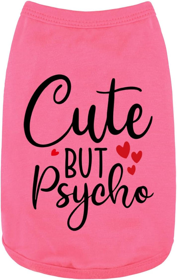 Expressive Cotton Dog Apparel - Soft Puppy Shirt Vest for Small and Medium Dogs, 'Cute but Psycho' Print (Rose Red,