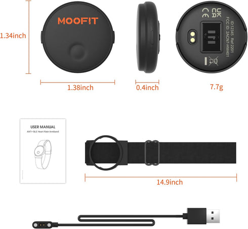 moofit HW401 Heart Rate Monitor Armband, IP67 Waterproof, Bluetooth/ANT+ Support, Rechargeable Optical Sensor