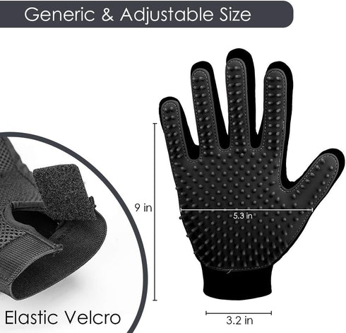 Upgrade Version Pet Grooming Glove - Gentle Deshedding Brush Glove for Dogs, Cats & Horses, 1 Pair (Black)