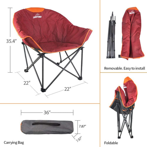 OUTDOOR LIVING SUNTIME Sofa Chair, Oversize Padded Moon Leisure Portable Stable Comfortable Folding Chair for Camping