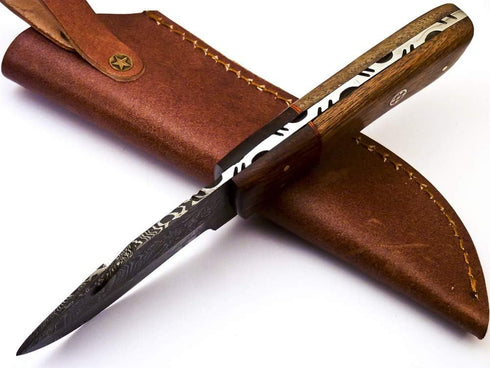 Rare Custom Damascus Fuller Gut Hook Knife, Skinning Knife, Hunting Knife, Outdoor Knife, Camping Knife, Color Wood