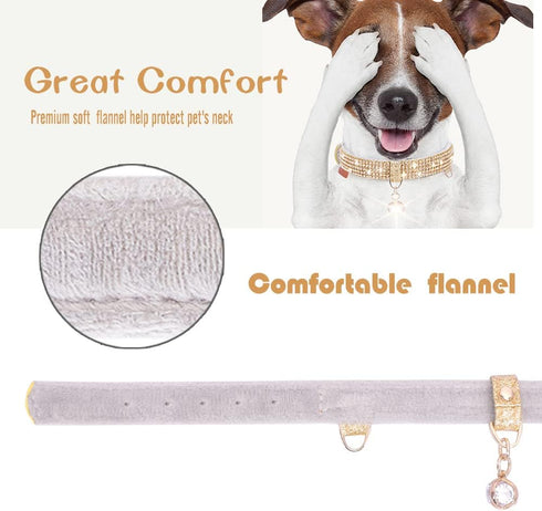 PetsHome Cat Collar, Dog Collar with Bling Rhinestones, Premium PU Leather Adjustable Collars for Medium Dogs (Gold)