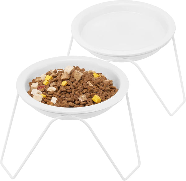 2-Pack Ceramic Raised Cat Bowls for Food and Water, Elevated Dishes with Stand, Dishwasher Safe