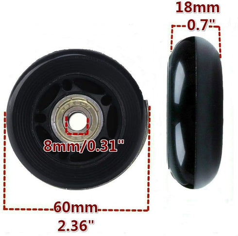 ORO 1 Pair Luggage Wheels Replacement 60mm Case Wheels with 8mm(0.31") Bearings Wheels for Suitcase and Inline Outdoor Skate and Caster Board (60 * 18) by ORO