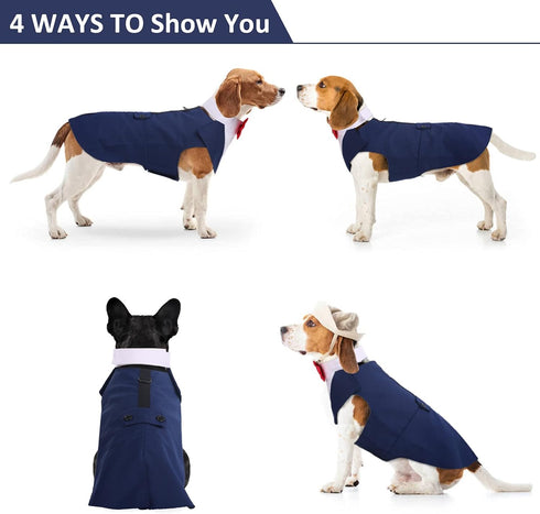DORA BRIDAL Dog Tuxedo for Large Dogs, Formal Wedding Outfit with Bowtie and Bandana Set, XL, Blue