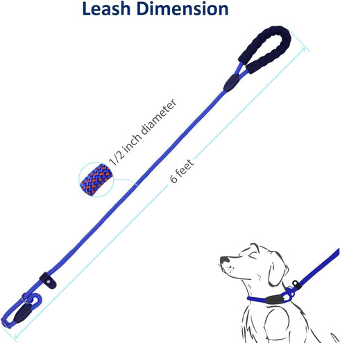WePet Dog Training Slip Leash, No Pull Durable Reflective Lead, Heavy Duty Loop Rope (6 ft, 1/2 inch, Blue/Red)
