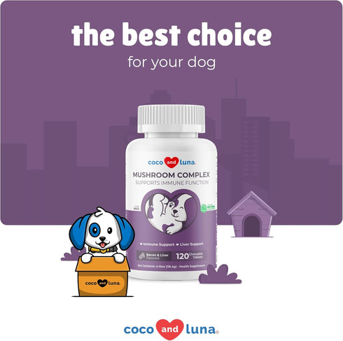 Mushroom Complex for Dogs - 120 Chewable Tablets - Turkey Tail Mushroom for Immune, Joint, Digestive Support