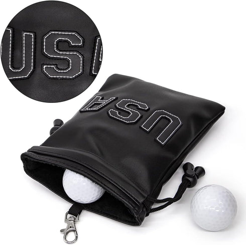 Golf Valuables Pouch, Leather Golf Tee Bag with Drawstrings, Golf Ball Bag for Men and Women