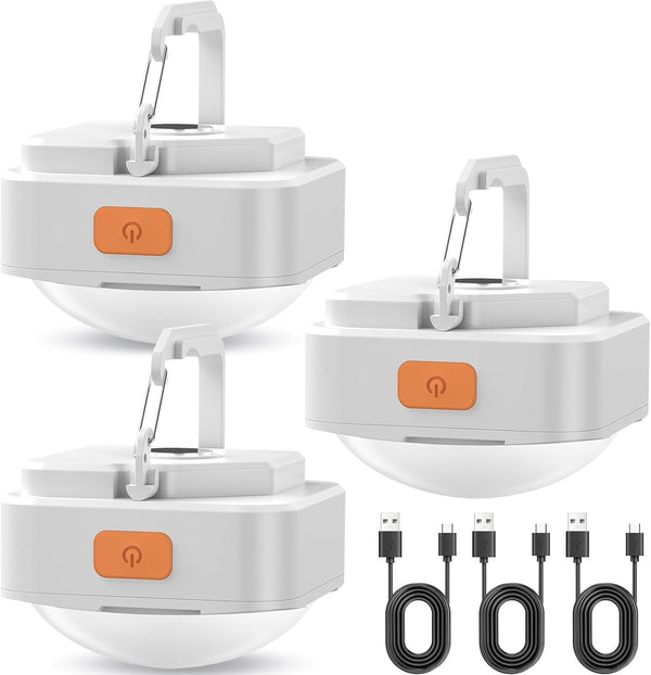 FLY2SKY 3 Pcs White Camping Light, Portable Rechargeable LED Camping Light for Hiking, Backpacking, Fishing, Emergency