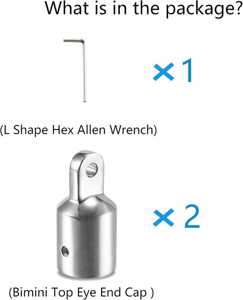 TINGZHIGO Bimini Top Eye End Cap for 1 inch (25mm) OD Round Tubing with L Shape Hex Allen Wrench (2 Packs)