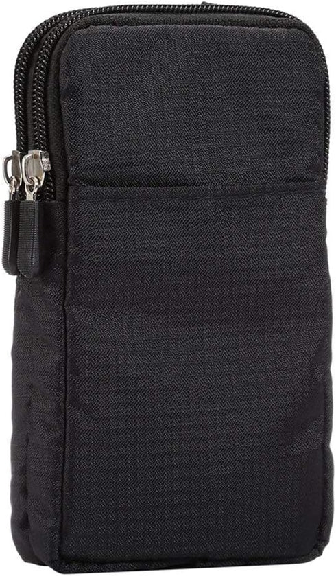 Small Crossbody Cell Phone Bag, Phone Waist Bag Black, 6.5" Travel Shoulder Messenger Holster Crossbody Bags Purse with Strap Zipper Waist Wallet Belt Clip Holder with Locking Carabiner Hook