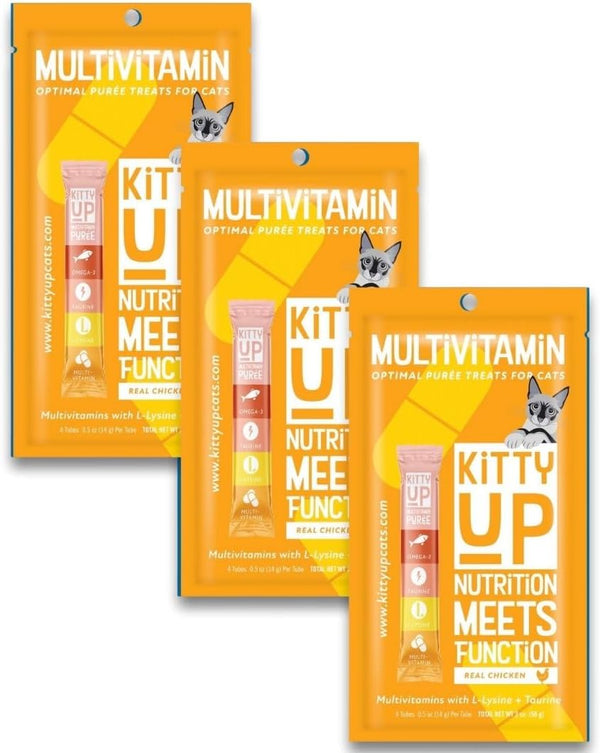 Lickable Cat Treat Pouches for Indoor Cats - All Natural Chicken Puree Tube Treats, 12 Tubes .05 oz ea.