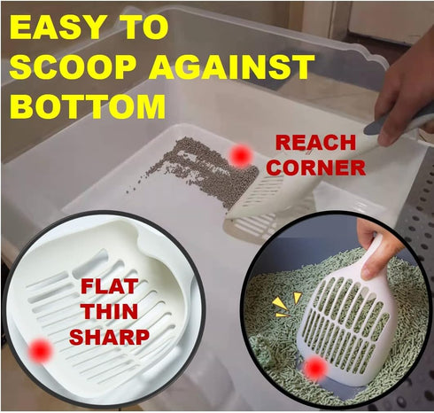 Large Cat Kitty Litter Box Poop Pooper Scoop with Holder, Sturdy Durable, Light, 1+2+1pcs, White