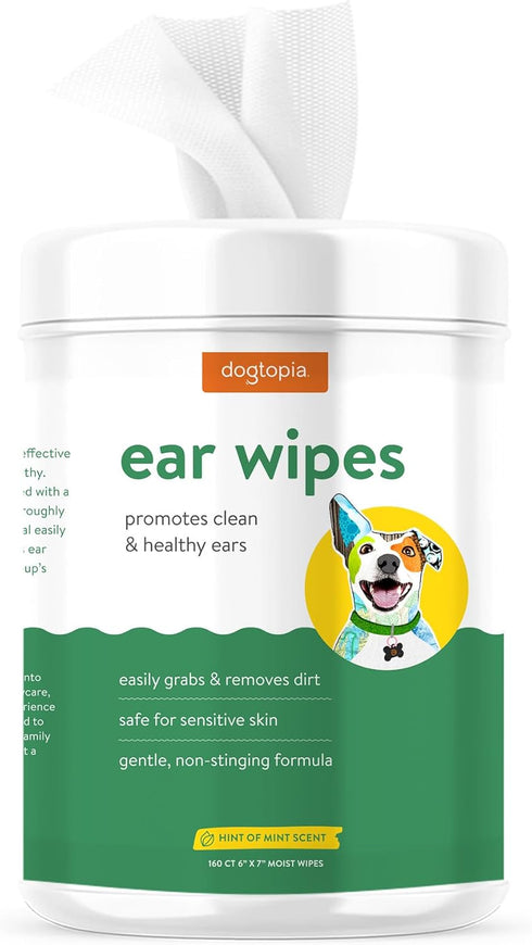 Ear Wipes for Dogs and Pets | 160 Count Alcohol-Free Cleaning Wipes for Healthy Ears, Non-Stinging Formula