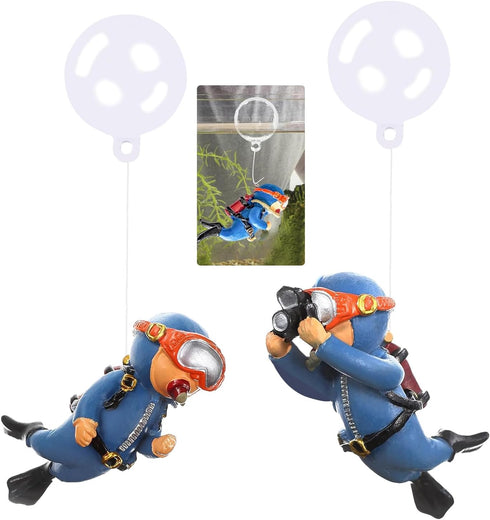 2-Pack Fish Tank Decorations, Cute Little Diver Ornaments with Float Ball for All Kinds of Fish