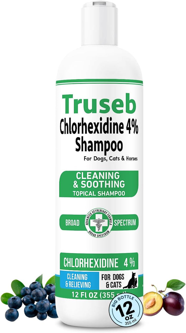 Pet Health Pharma Truseb Topical Chlorhexidine 4% Shampoo for Dogs, Cats, and Horses with Plum/Blueberry