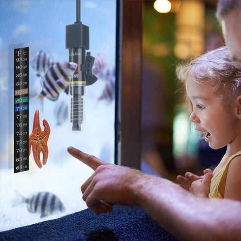 Mini 50W Aquarium Heater, Small Fish Tank Heater with Free Thermometer Sticker, 50 Watt.