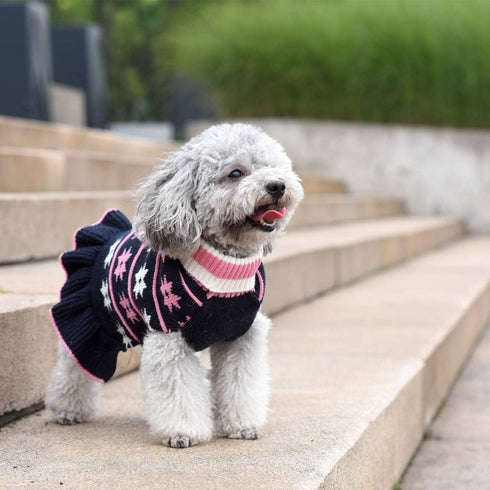 KYEESE Dog Sweater for Girl Dogs - Warm Pet Coats with Snowflake Pattern Knit Turtleneck Pullover, Navyblue, X-Large