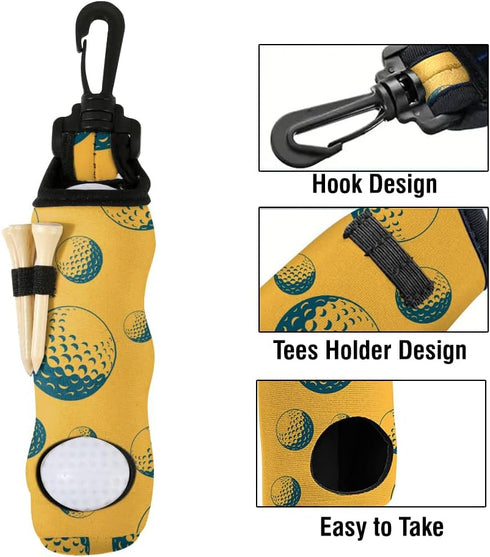 WIRESTER Soft Golf Ball Carry Bag with Tee Holder, Portable Pouch with Hook for Golf Accessories Men Women