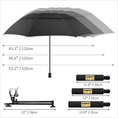 HOBVO 50+ UPF Golf Umbrella with Adjustable Universal Clamp, Portable Umbrellas for Rain, Manual Open & Close