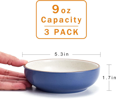 Howise 5.19 in Ceramic Cat Dishes, Shallow Cat Food Bowls for Food and Water, 3 Pack Navy Ceramic Bowls