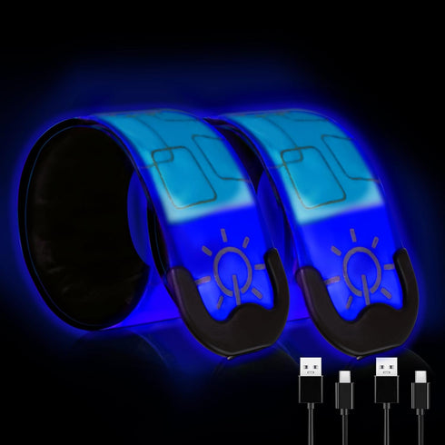 LED Safety Wristband Lights, 2 Pack Rechargeable Light Up Arm Ankle Band, High Visibility for Night Cycling
