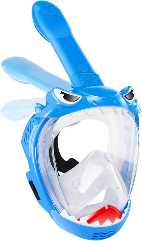 Full Face Snorkel Mask for Kids - 180 Degree Panoramic View Snorkeling Gear, Safe Anti-Leak Anti-Fog