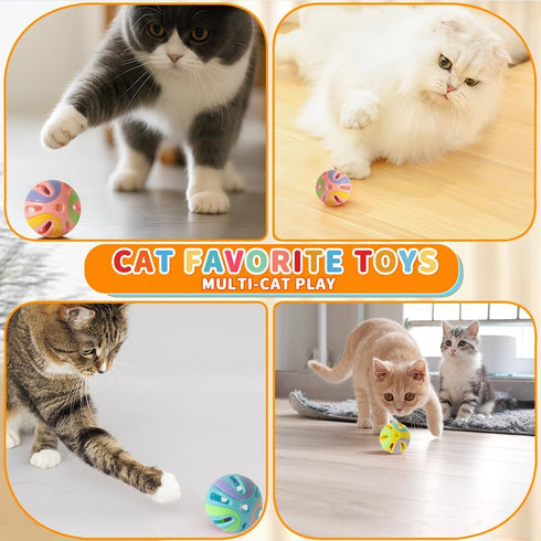 1.9" 6PCS, Toy(3 1 Colorful Cat Toy Balls with Bell Interactive Hollow Design, Plastic, Training Exercise in Color B)