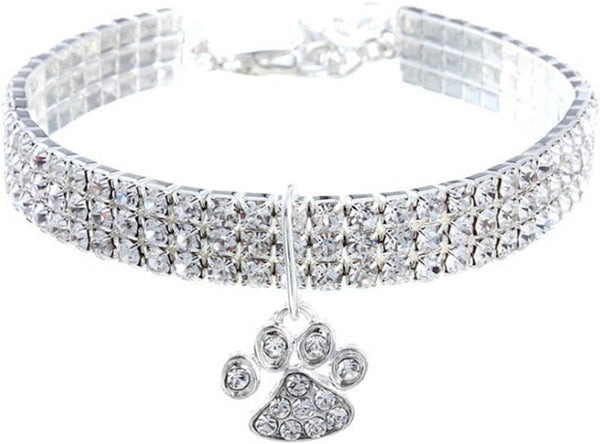 Adjustable Pet Collar with Diamonds, Crystal Diamond Elastic Heart Claw Pendant for Small Dogs and Cats