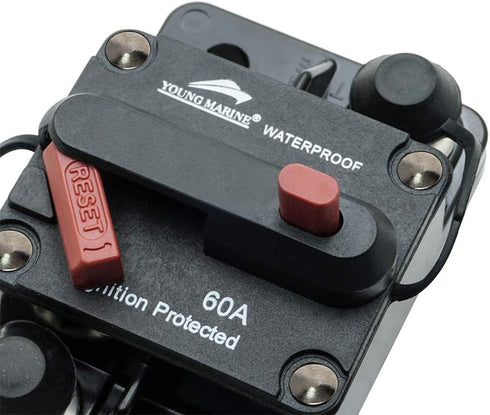 Young Marine Circuit Breaker for Boat Trolling with Manual Reset, Waterproof, 12V-48V DC