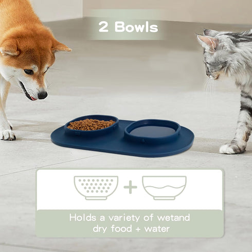 Dog Food Bowls & Water Bowls with No-Spill Non-Skid Feeder Bowls, Dog Bowl Mat for Small Medium Large Dogs Cats (Blue)