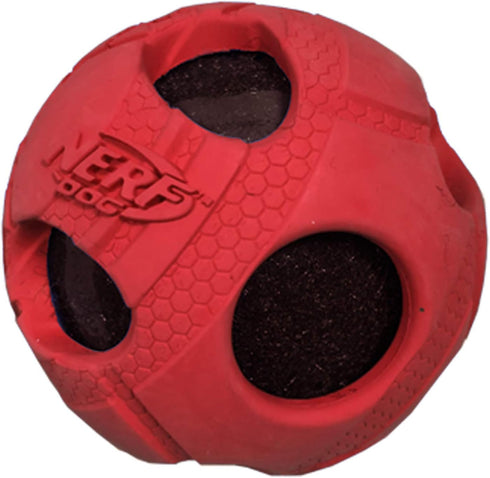 Nerf Dog Red Rubber Wrapped Bash Tennis Ball Squeak Toy, Medium
