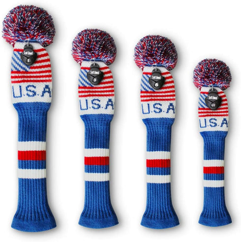 Scott Edward Knit Wood Golf Club Head Covers 4 Pieces Fit Over Driver Fairway Wood Hybrid