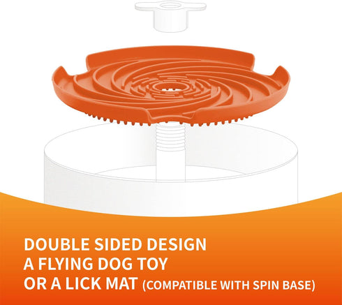 PetDreamHouse Interactive Spin Slow Dog Bowl - Dual-Sided Lick Mat Insert in Orange