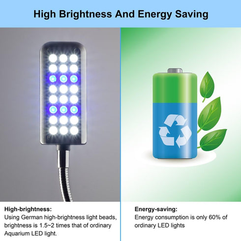 Small LED Clip Light for Fish Tank, Aquarium Light, 1 Yr Warranty